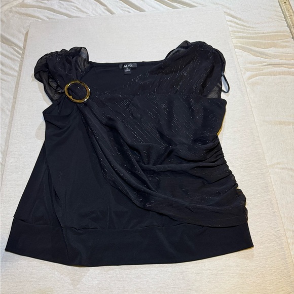 Alyx Black Sheer Top with Gold Accent - Picture 1 of 5